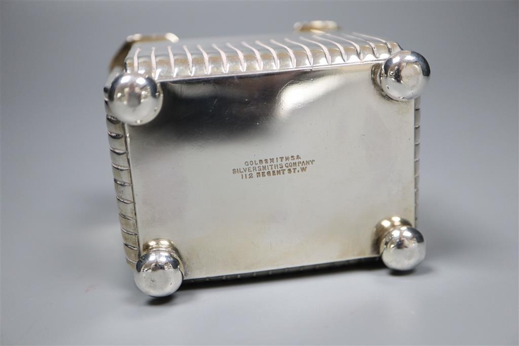 A late Victorian demi fluted silver rectangular tea caddy, Goldsmiths & Silversmiths, London, 1894, height 9cm,